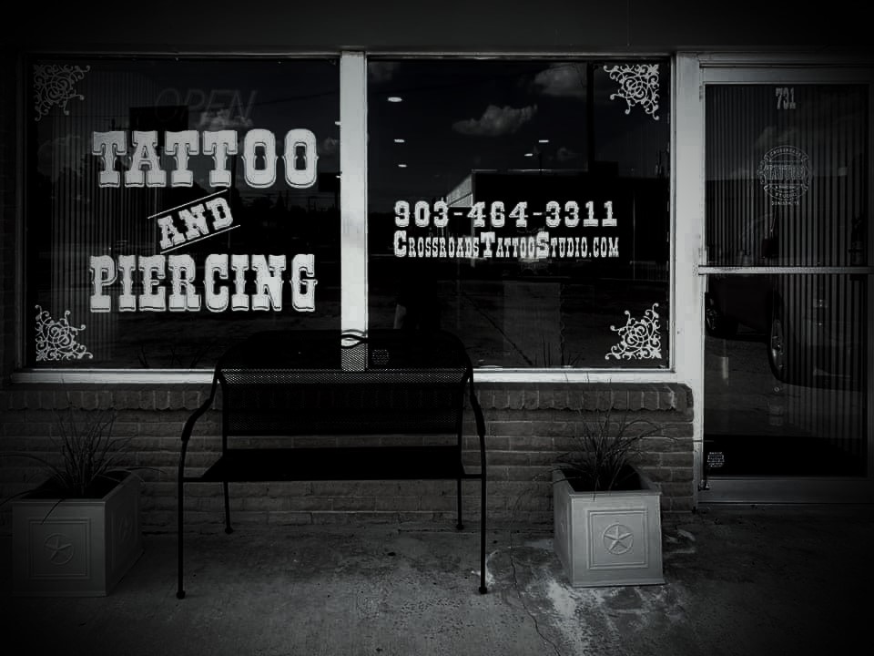 Exterior of Crossroads Tattoo Studio in Denison, TX